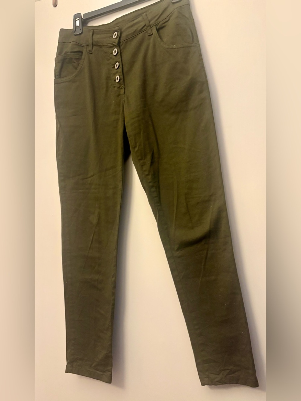 High-Rise Olive Ankle Pants with Button-Front